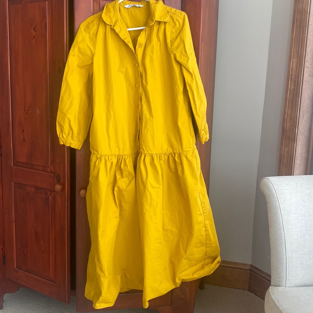 Zara Dress, mustard yellow, size small, 100% cotton, good condition